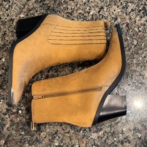 Forever 21 Tan Suede Pointed Toe Ankle Booties with Block Heel